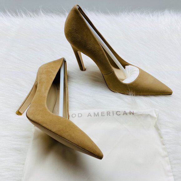 Good American Shoes - Good American Tan Suede pump heels Size 9.5 Brand new with box